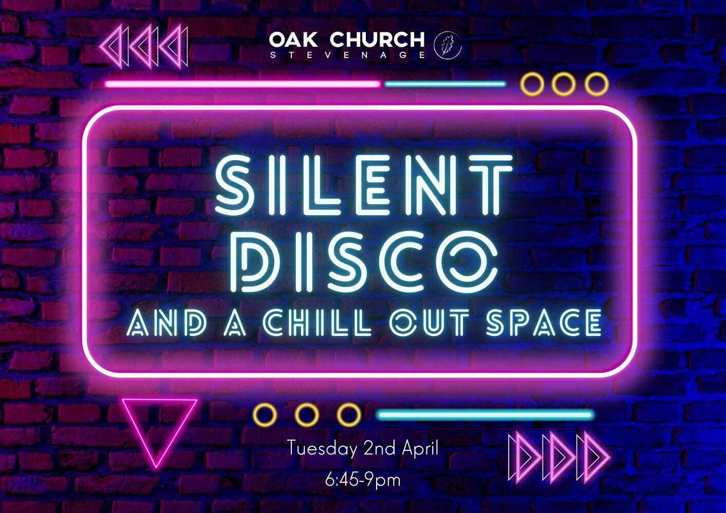 Join us for our silent disco! We cannot wait to party with you! 
Games, snacks &amp; chill out area if you&rsquo;re not up for discoing.
6:45-9pm 
Schools years 7-13 welcome 
&pound;5 entry