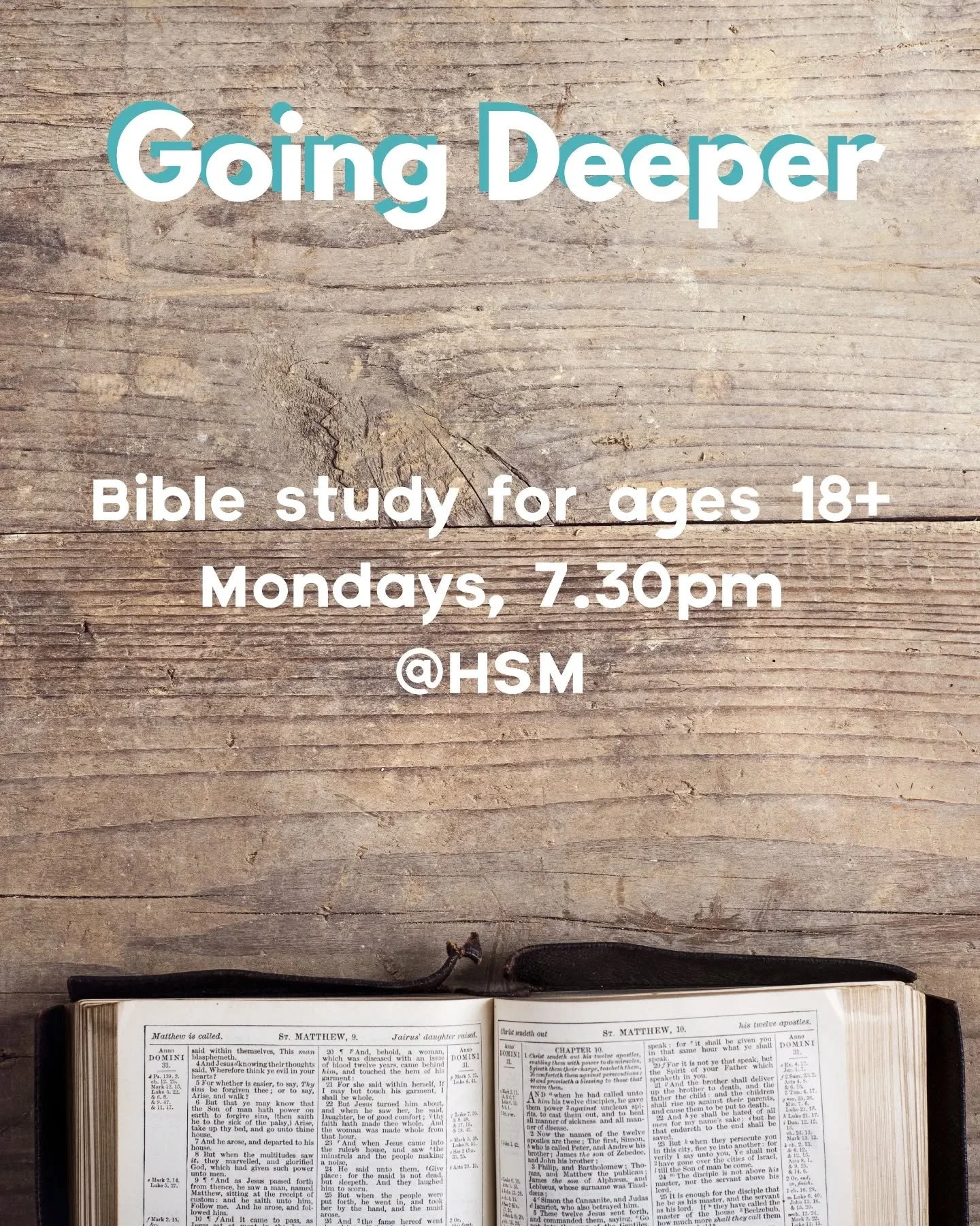 Starting tomorrow! Join us for a brand new adults bible study. 'Going deeper' will be happening twice a month on Monday evenings, from 7.30pm at High Street Methodist.

Dates:
September 15th and 29th.
October 13th and 27th Oct.

We would love to see 