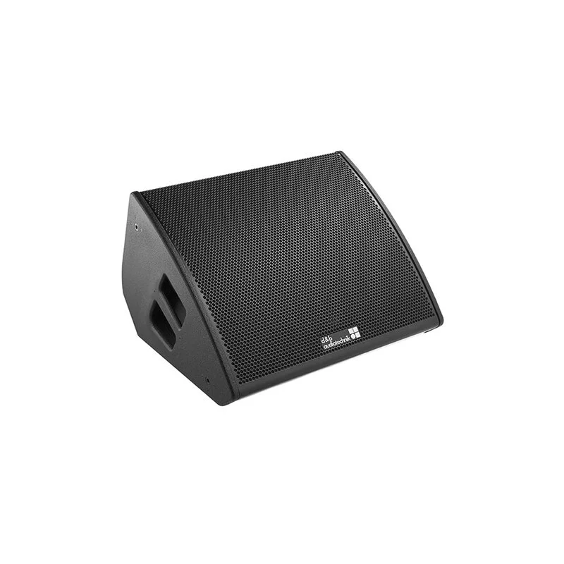 Low-profile d&b M4 monitor angled toward performer in theatre production