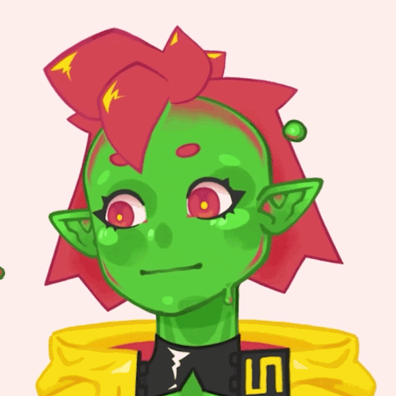 Gif showcasing an illustrated green semi-translucent girl with pink hair and a yellow jacket moving to display a range of facial capture emotions.