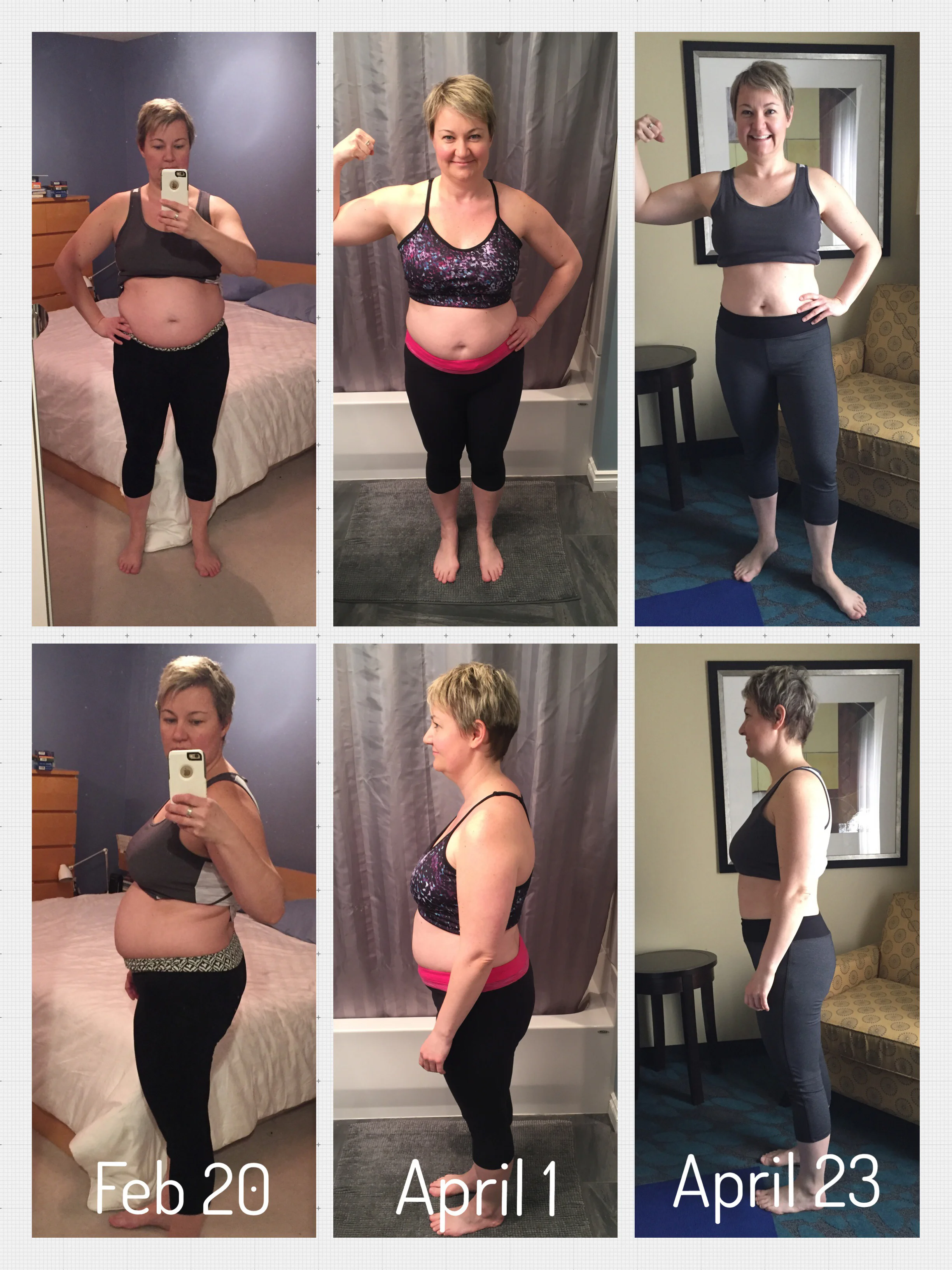 Pretty self explanatory - before and after a few rounds of the 21 Day Fix. (And notice the smile growing!)