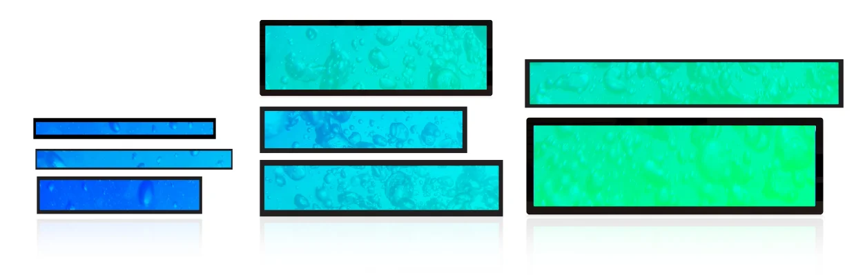 Daisy Chain screens are available on a number of sizes and resolutions, including the 19.0’’ 1920x360 or the 36.6’’ 1920x290