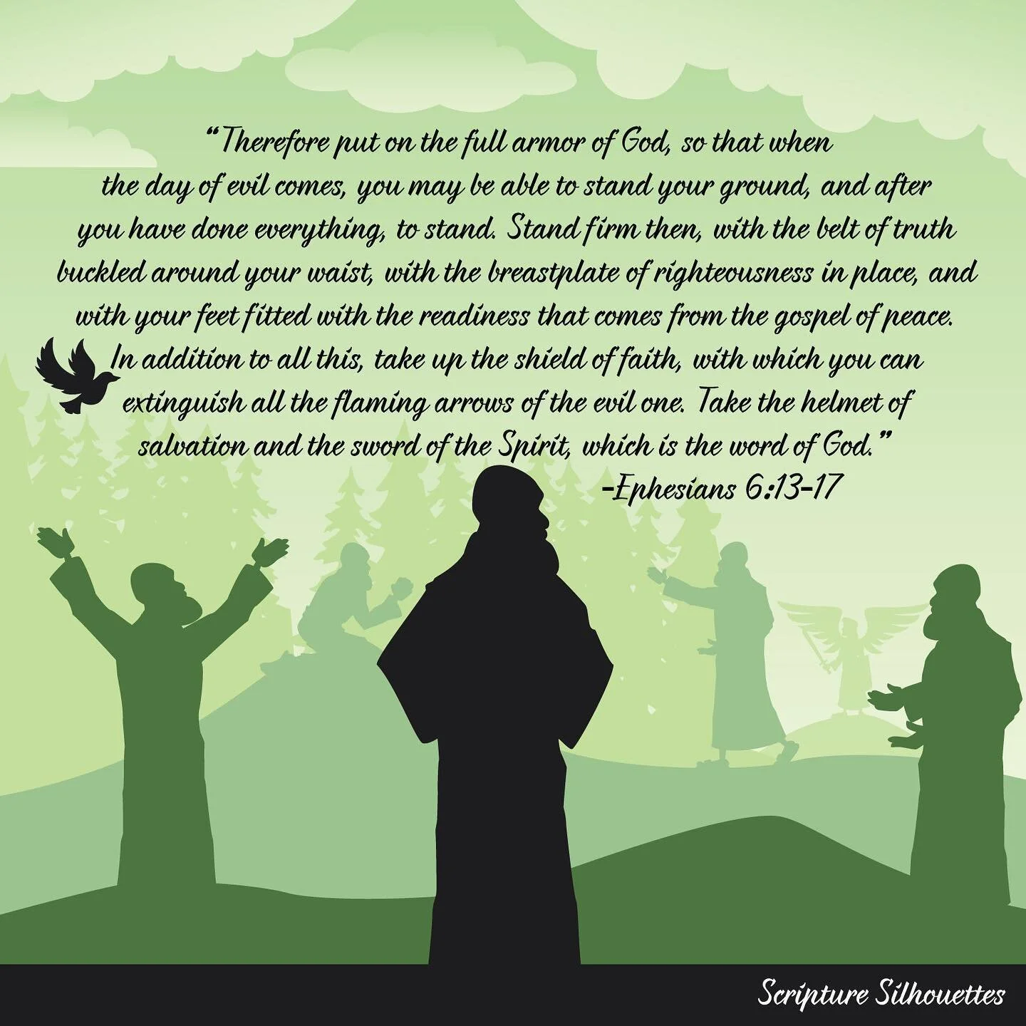 Wear the armor of God: Truth, Righteousness, Gospel of Peace, Faith, Salvation &amp; the Word of God! #armorofgod #bible #art #igart #hope #peace #truth #righteousness #faith #salvation #wordofgod #saviorsilhouettes #silhouette #illustration #encoura