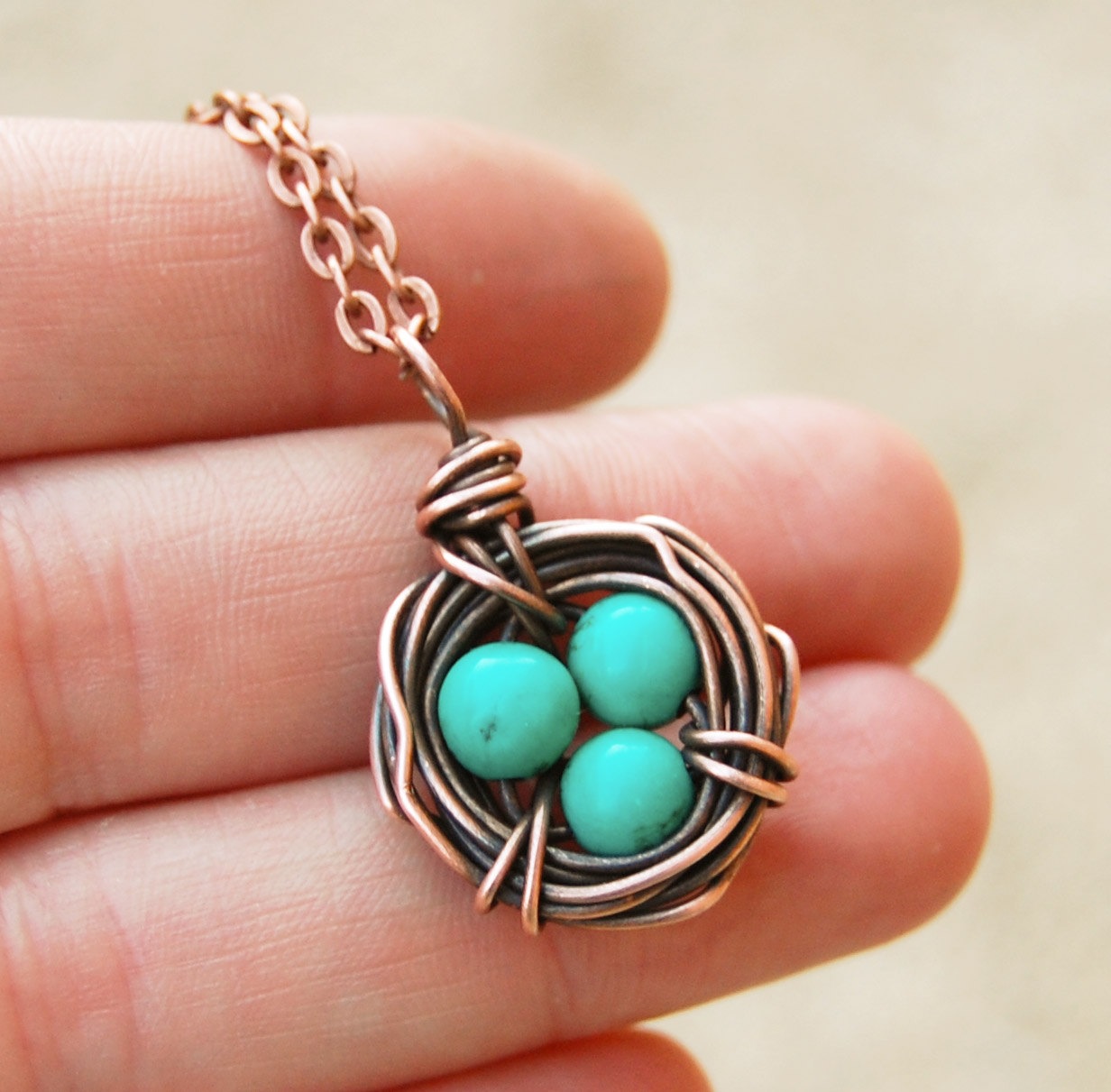 Bird's Nest Necklace, Oxidized Copper 