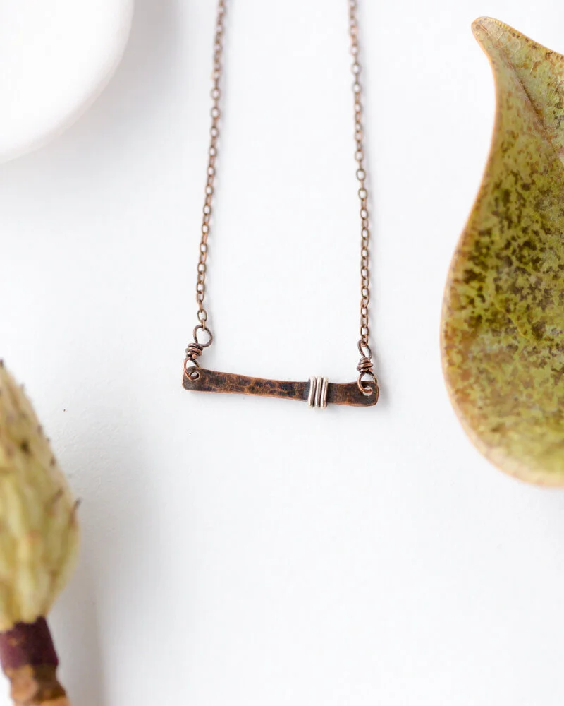Bar Necklace, Oxidized Copper with 