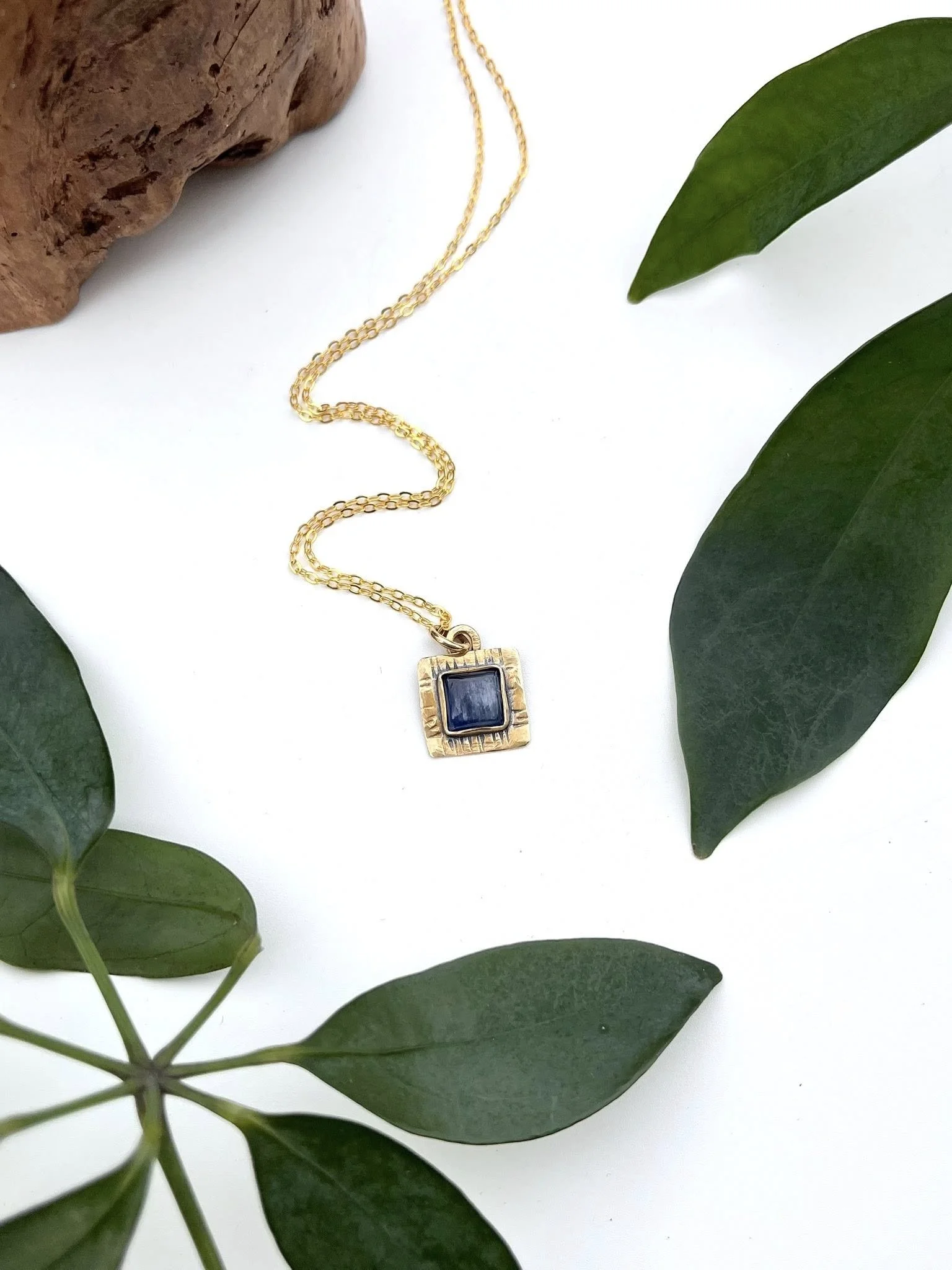 Kyanite set in Brass, Hand Fabricated, OOAK, necklace