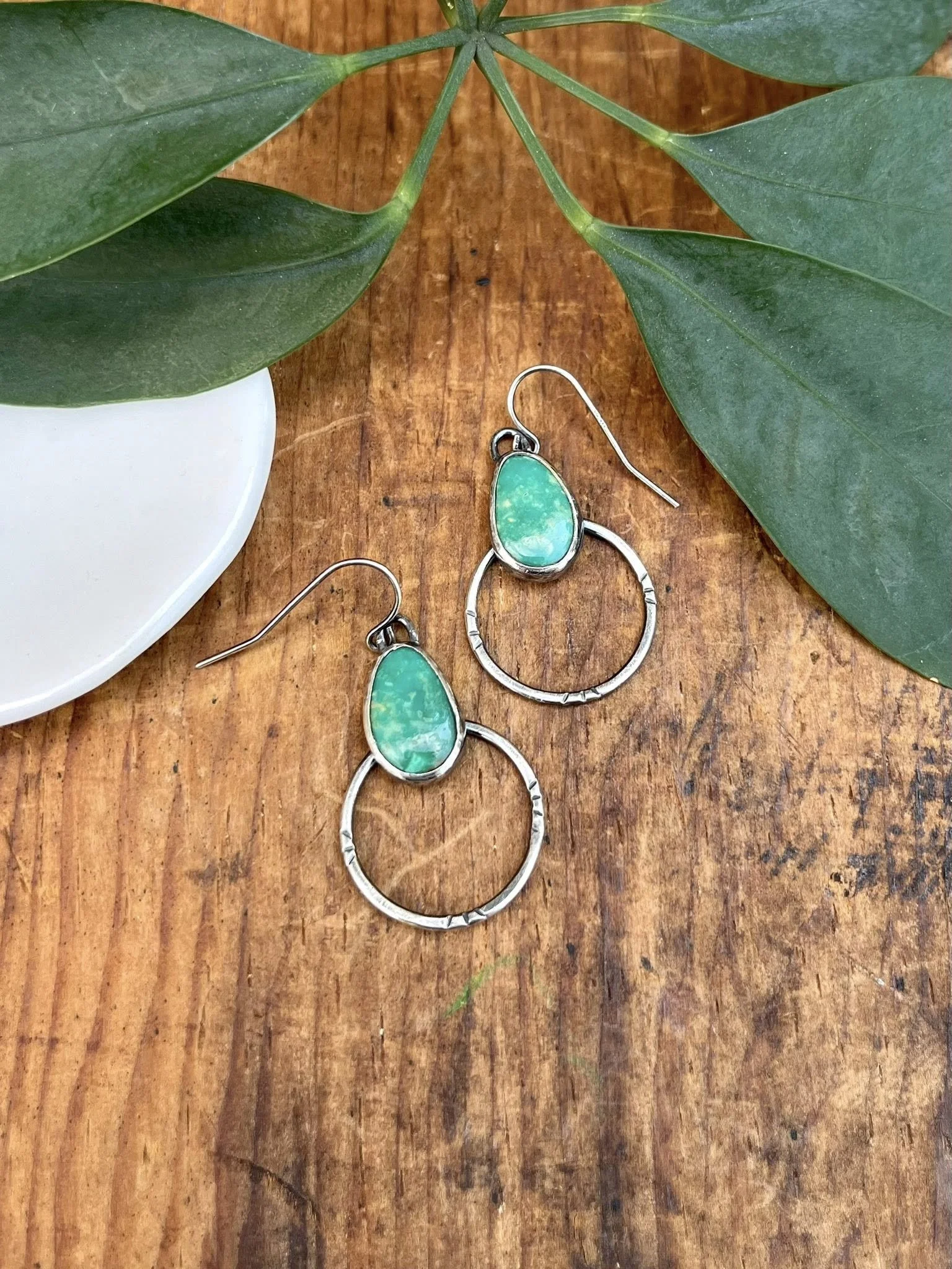 Simple Round Drop Earrings, Oxidized .925 Silver, Stabilized Sonoran Gem Turquoise