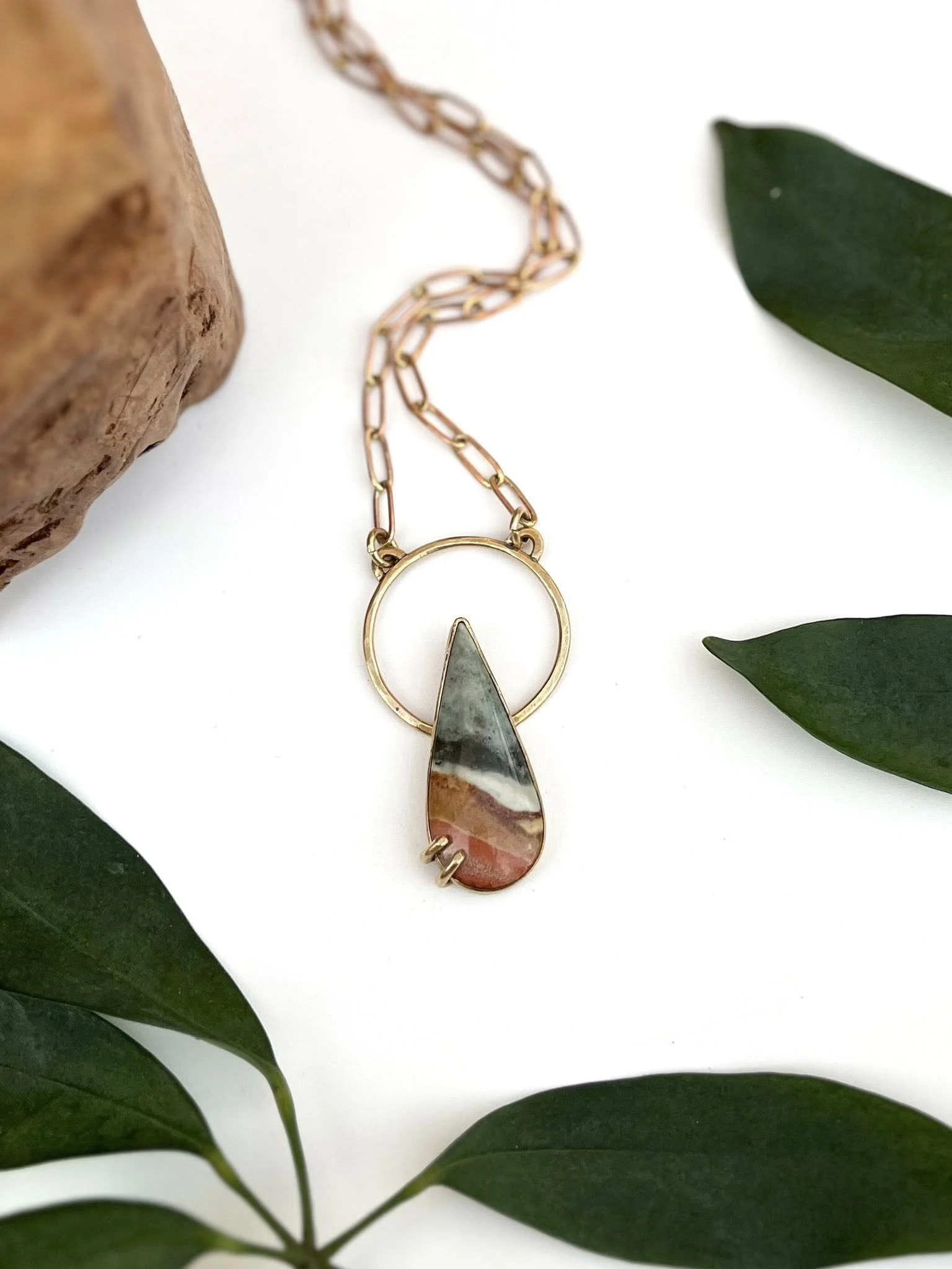 Jasper set in Brass, Hand Fabricated, OOAK, Necklace