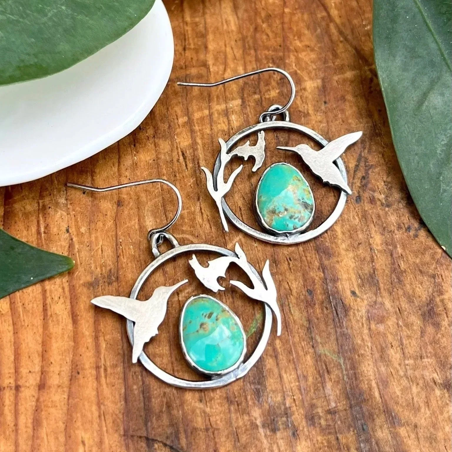 Simple Oval Earrings, Oxidized .925 Silver, Stabilized Sonoran Gem Turquoise