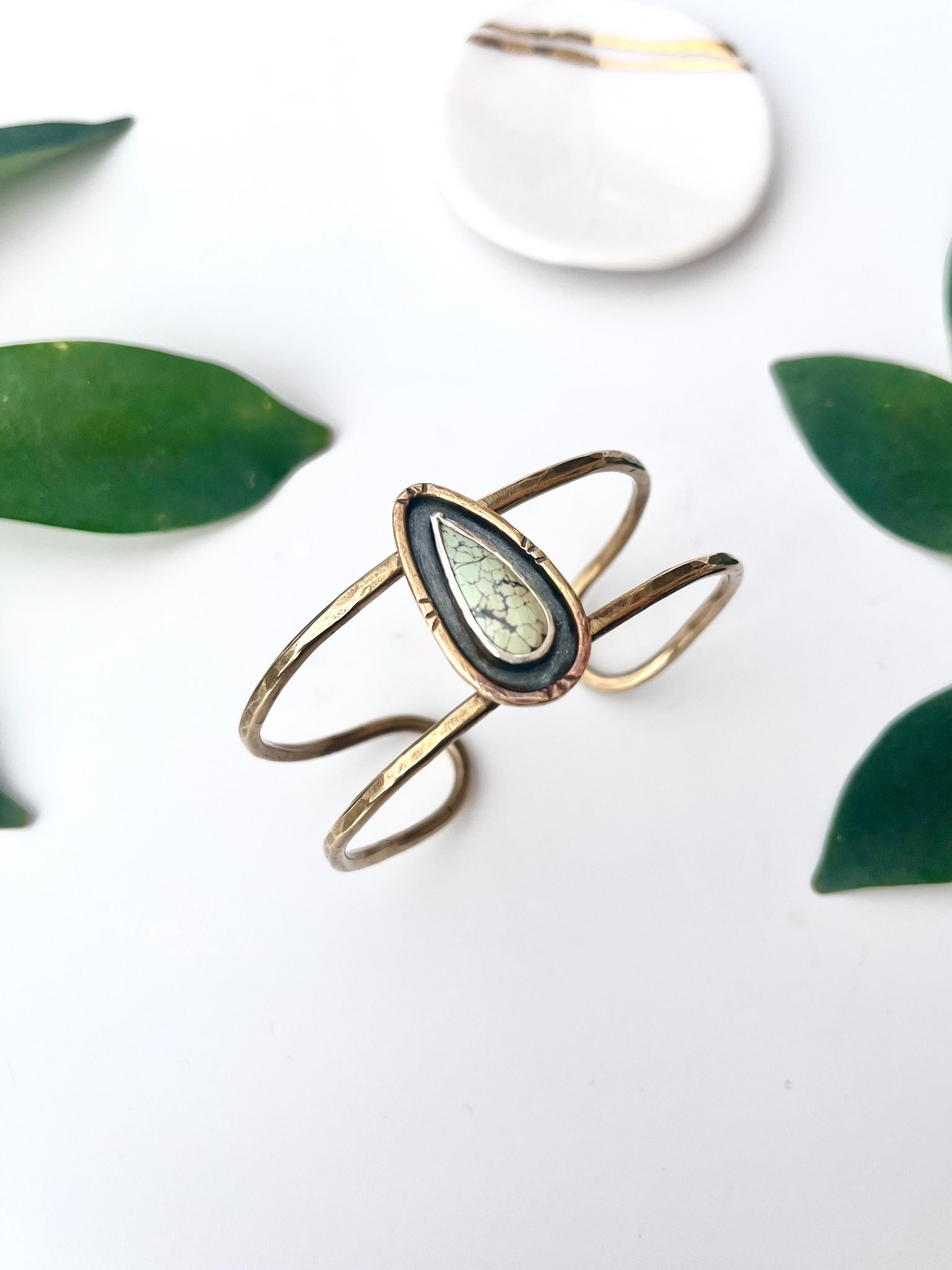 Treasure Mountain Turquoise Set in .925 Silver, Brass, Oxidized, Cuff Bracelet