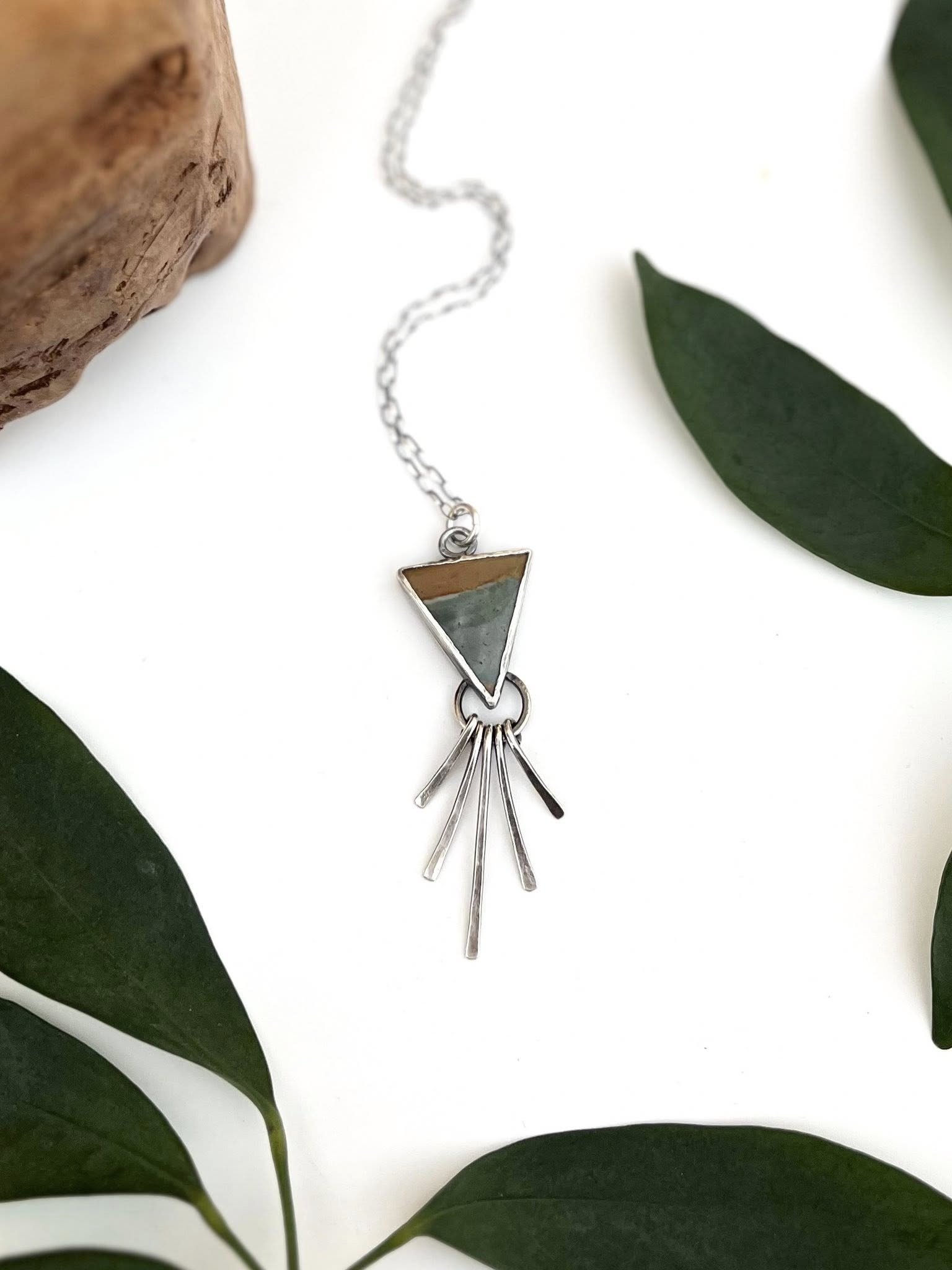 Polychrome Jasper set in Oxidized .925 Silver, Hand Fabricated, OOAK, Necklace