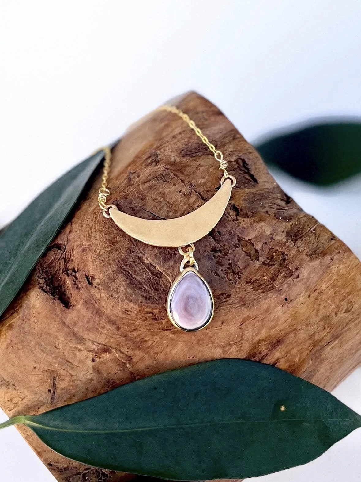 Wampum Quahog Shell set in Brass, Necklace #1