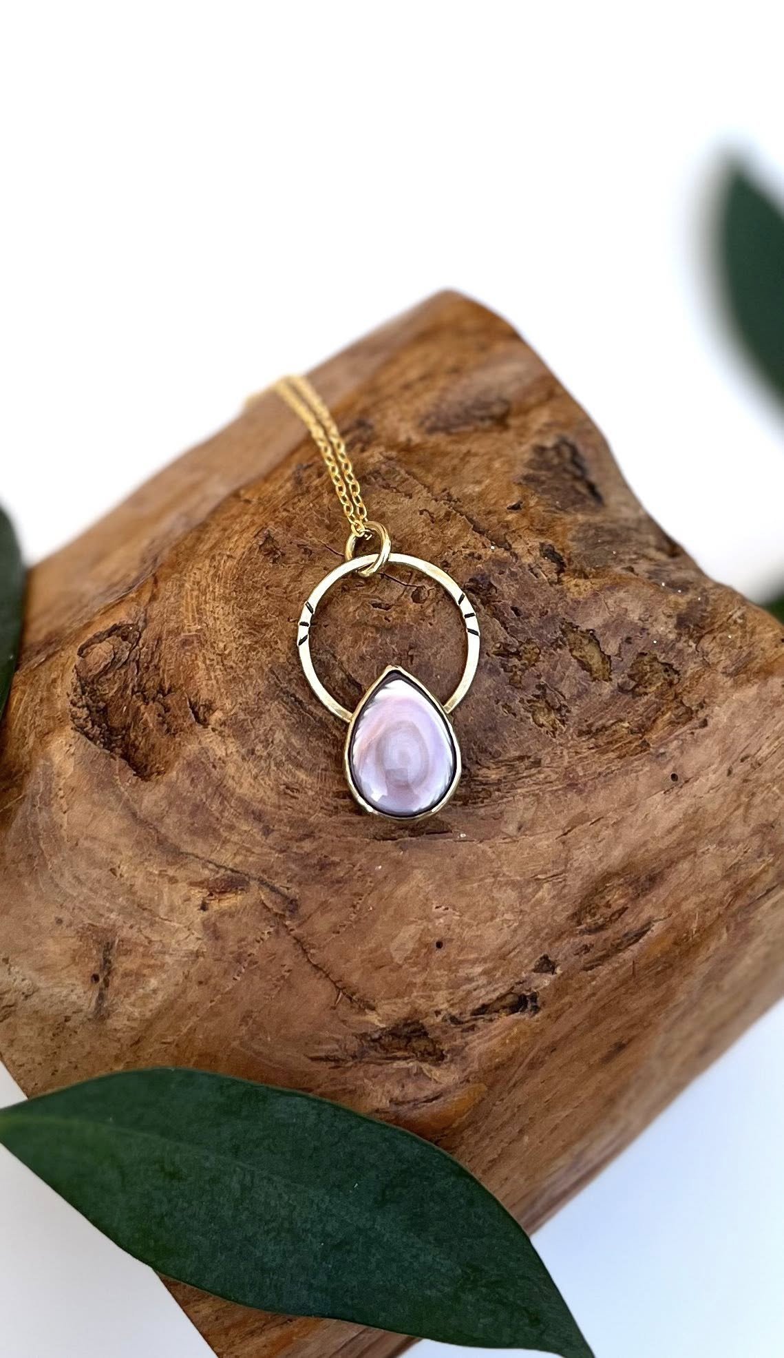 Wampum Quahog Shell set in Brass, Hand Fabricated, OOAK, Necklace #2