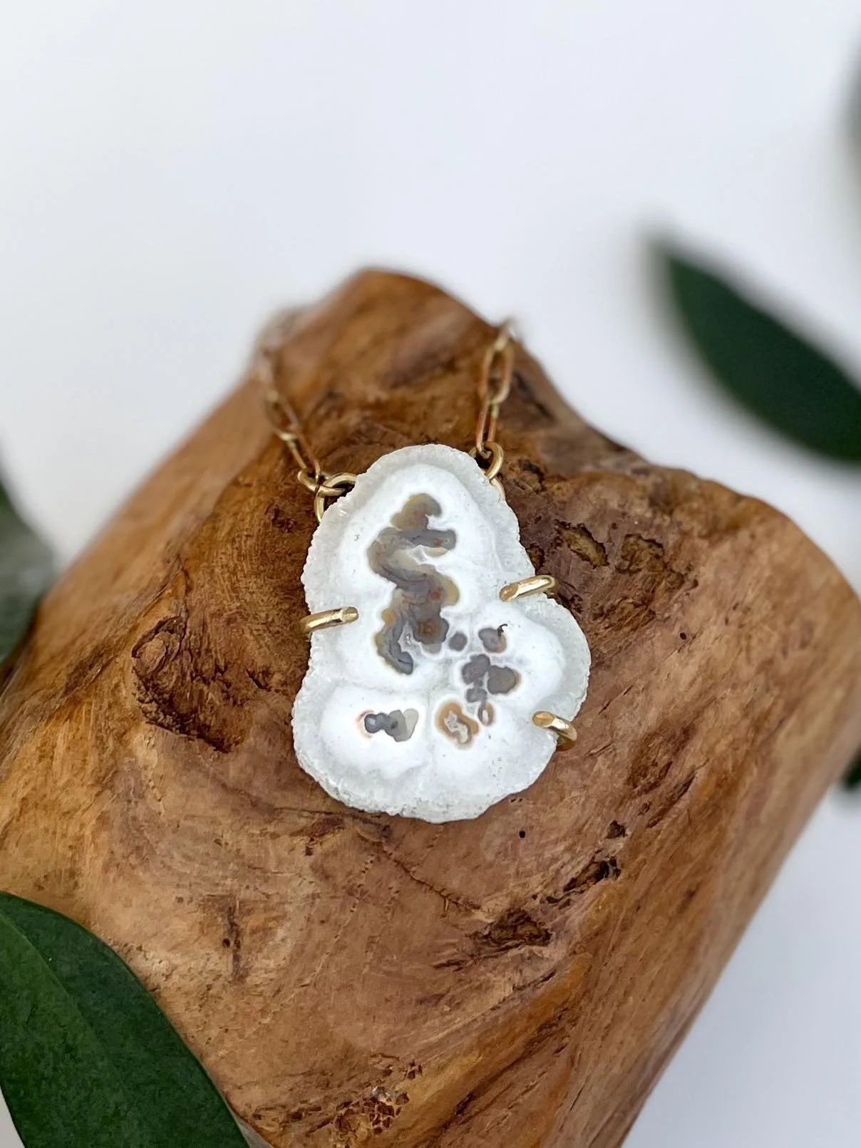 Solar Quartz Gemstone Druzy set in Brass, Hand Fabricated, OOAK, Necklace