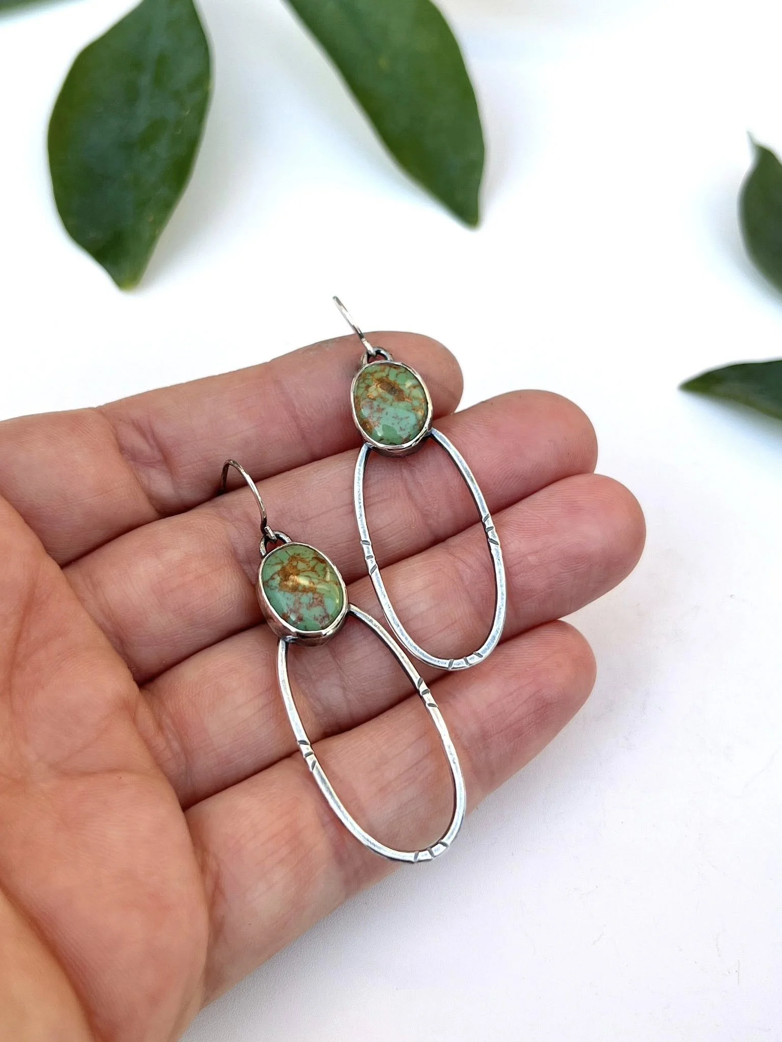 Simple Oval Drop Earrings, Oxidized .925 Silver, Stabilized Sonoran Gem Turquoise