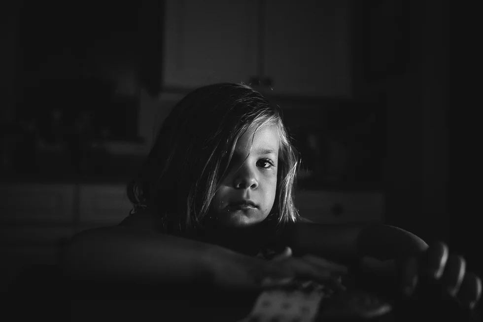 black and white portrait of four year old