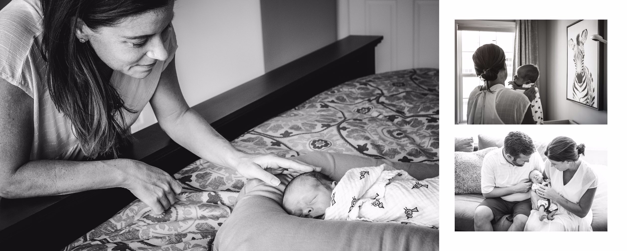 black and white photographs of newborn baby boy in his home with mom and dad in Baltimore 