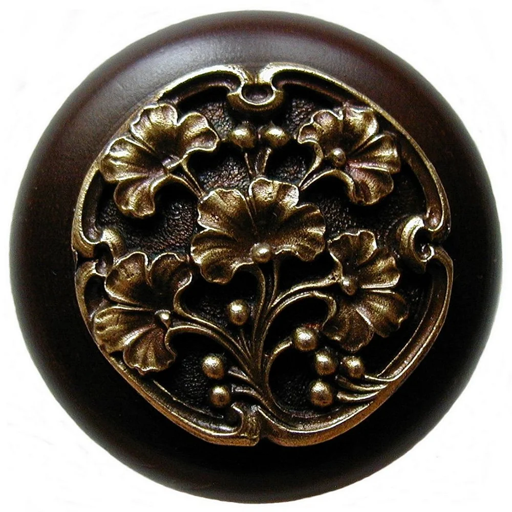 Ginkgo Berry<BR>Antique Brass<BR>Dark Walnut wood finish