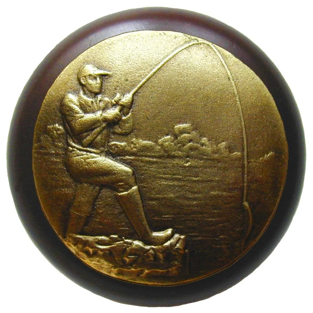 Catch of the Day<BR>Antique Brass<BR>Dark Walnut wood finish