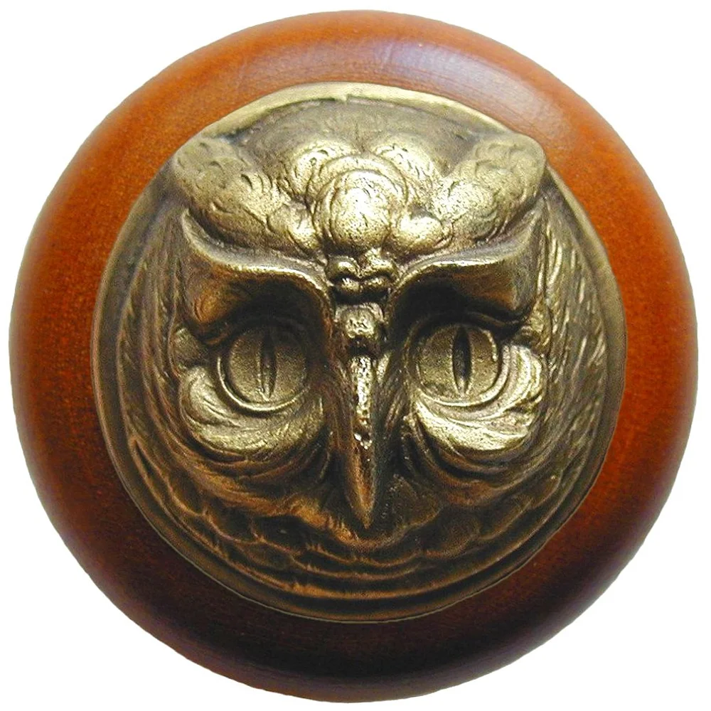 Wise Owl<BR>Antique Brass<BR>Cherry wood finish