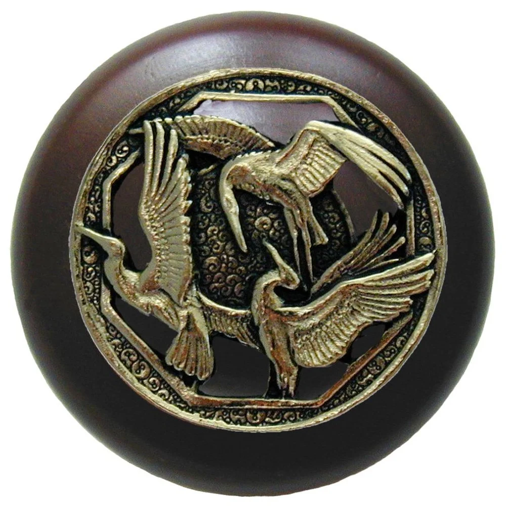 Crane Dance<BR>Brite Brass<BR>Dark Walnut wood finish