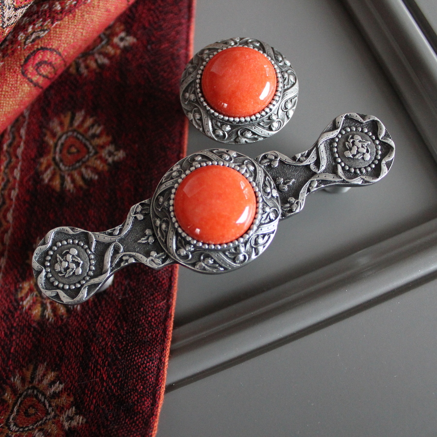  Coral Victorian Jewels in Pewter - Pull NHP-624-AP-CO, Knob NHK-124-AP-CO