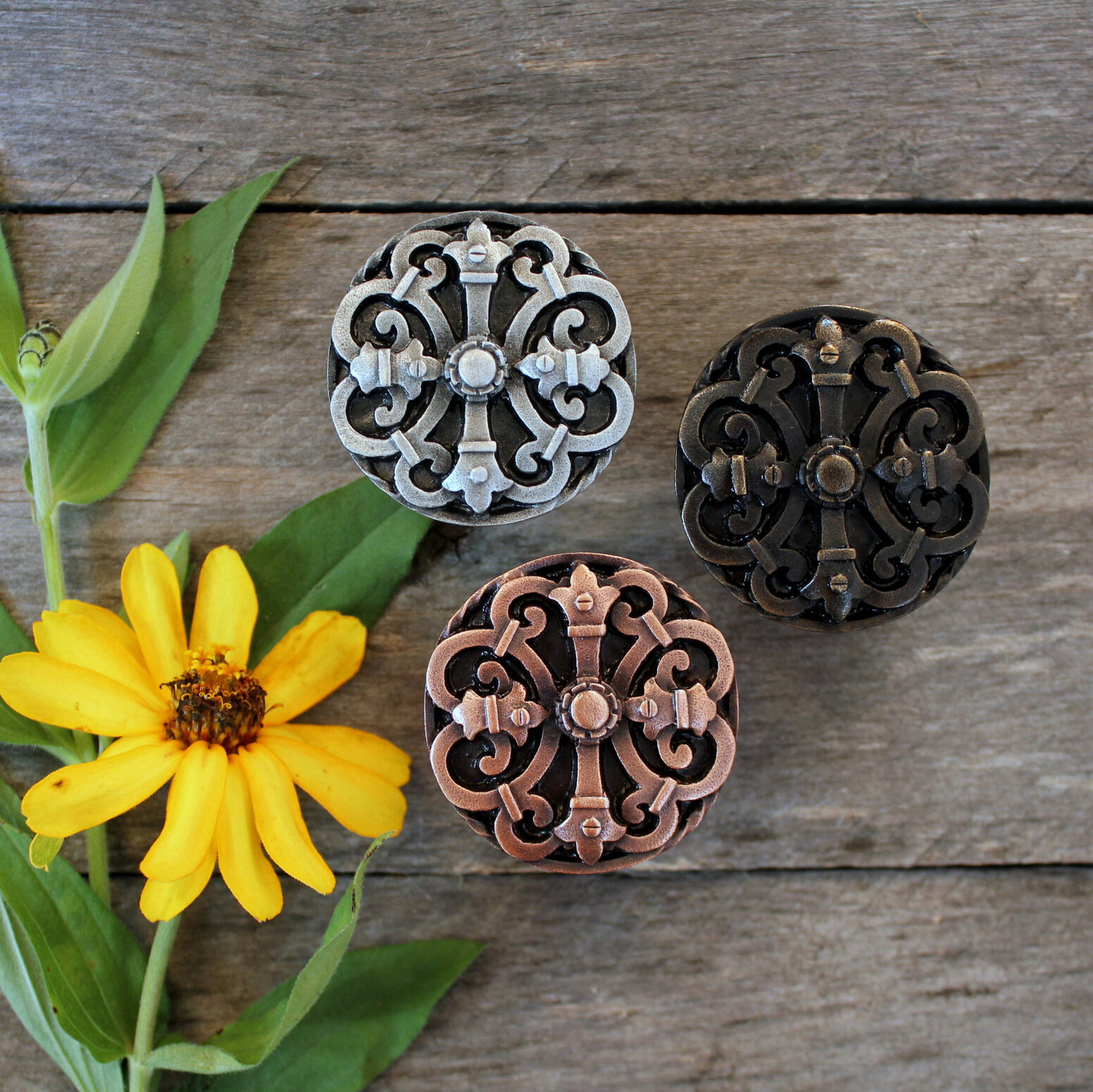 Chateau Knobs NHK-176 in Amtique Copper, Dark Brass and Antique Pewter.jpg
