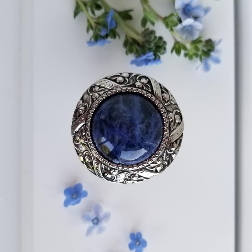 Blue Sodalite set in Brite Nickel Victorian Jewel