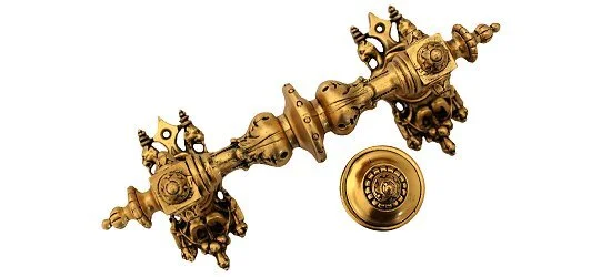 Portobello Road<BR>24K Satin Gold Set<BR>NHP-606-SG Portobello Road Pull<BR>with NHE-513-SG Griffin Back Plates <BR>NHK-206-SG Portobello Road Knob<BR>Also available in Antique Pewter and Dark Brass