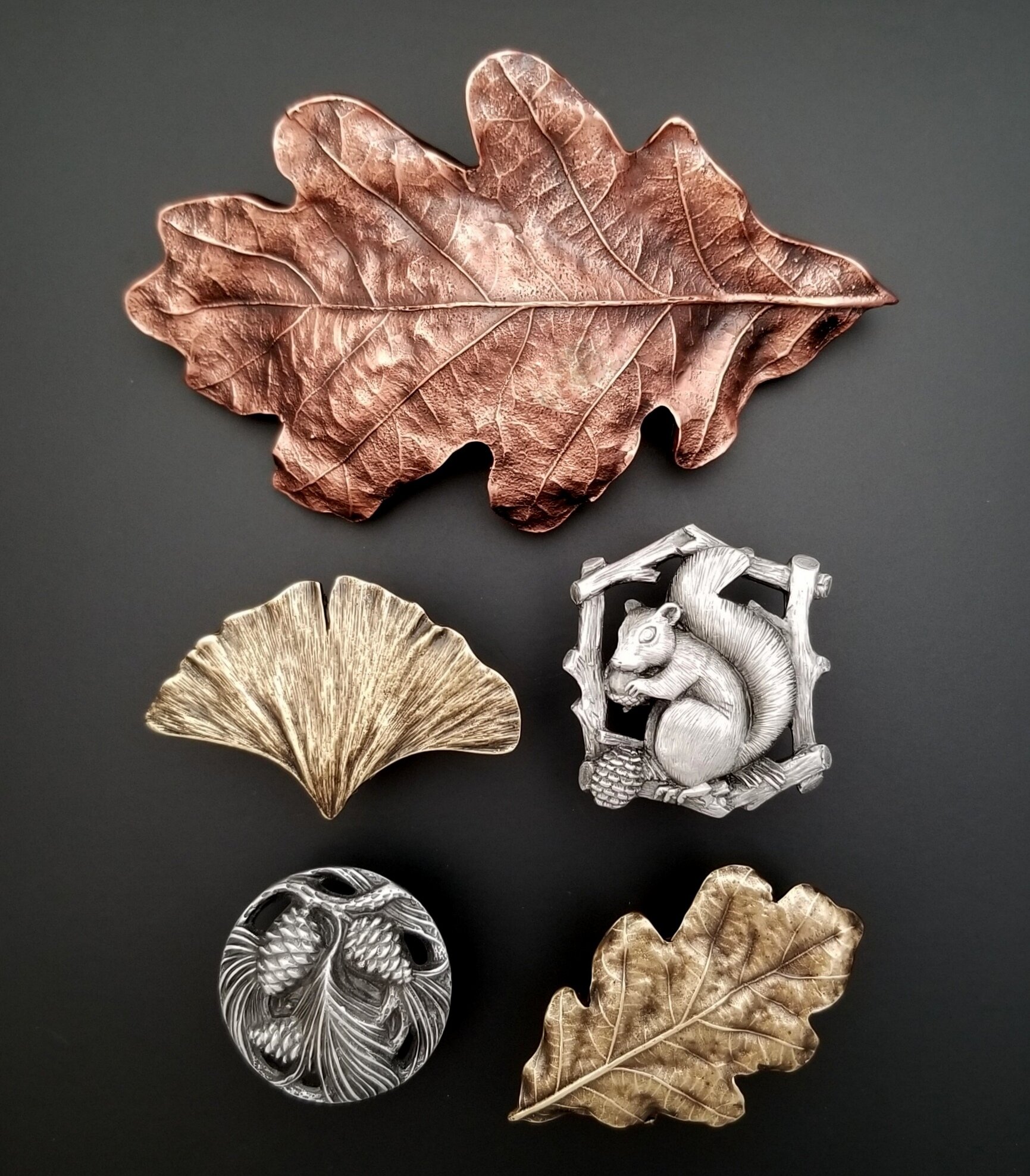  Nature-inspired Oak Leaf NHBP-844-AC, Ginkgo NHK-147-AB, Squirrel NHK-177-AP-R, Cones &amp; Boughs NHK-138-AP, Oak Leaf NHK-144-AB    