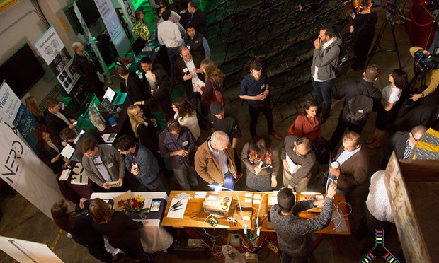  Attendees browse at IndieBio’s demo day in San Francisco. Photograph: IndieBio
