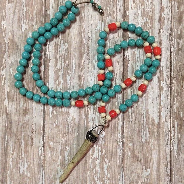 Turquoise and Coral Antler Necklace.jpg