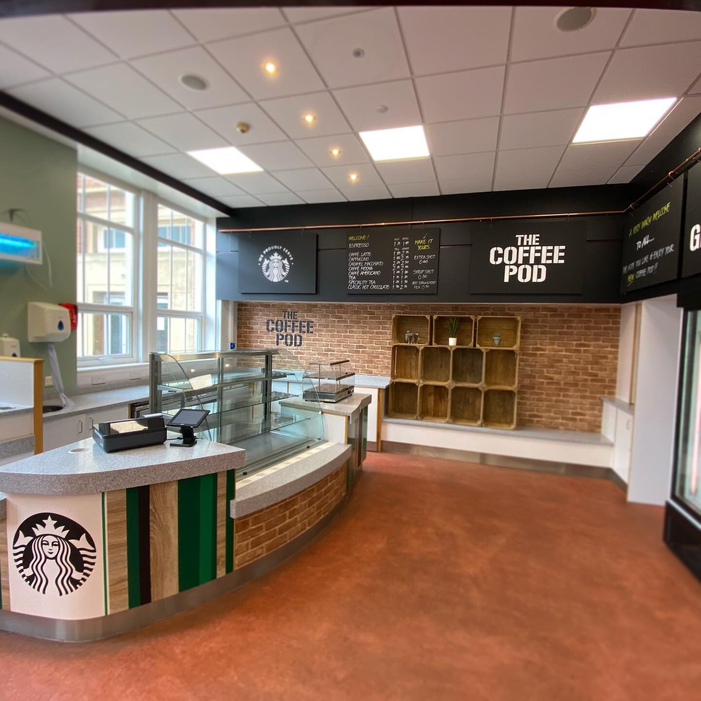 Recently completed quick turnaround and cost effective makeover of the Coffee Shop at Southport college. All graphic design, interior design, sign written chalkboards and vinyl wraps by team Chalk &amp; Cheese. #southportcollege #coffeeshopdesign