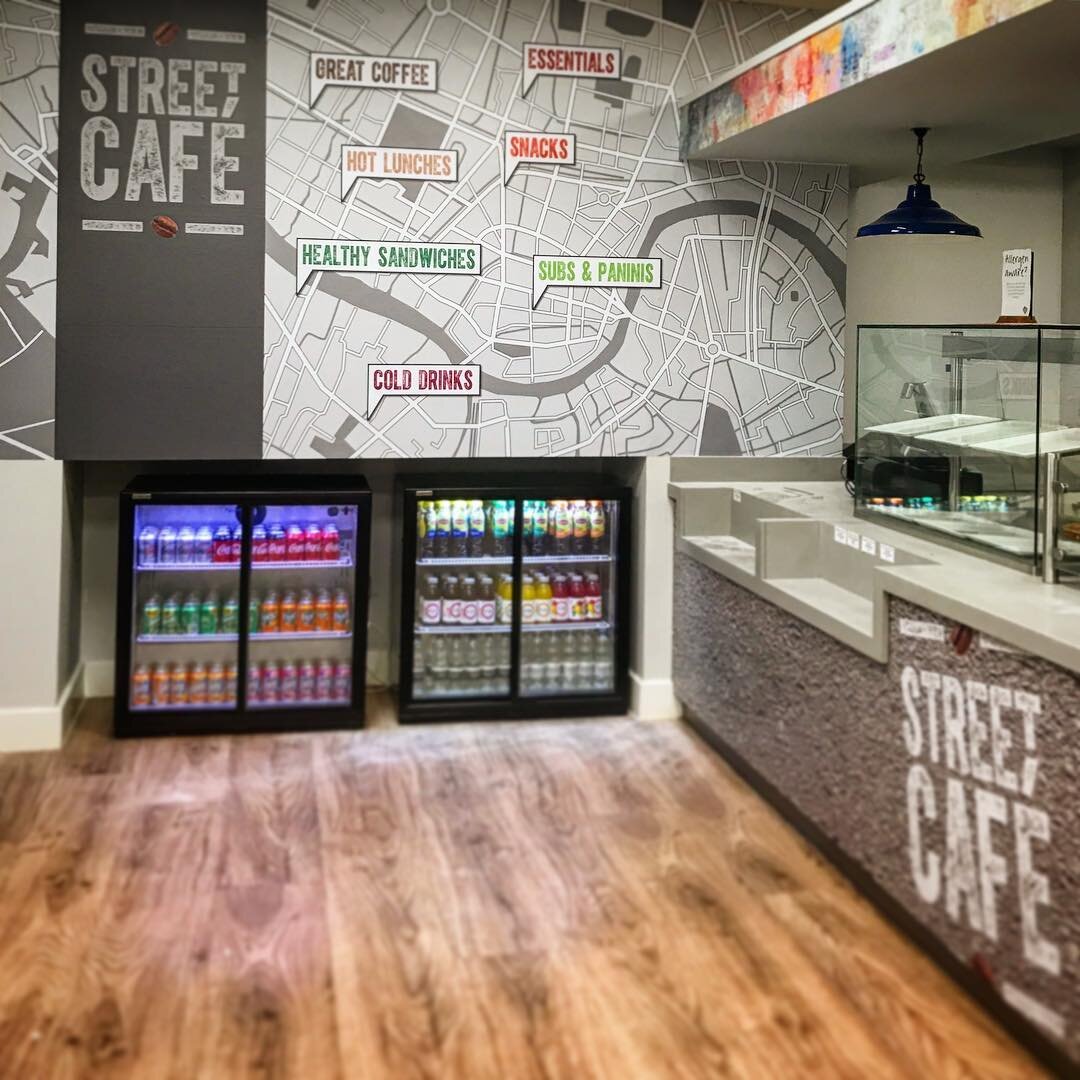 New Street Cafe Graphic design, large format graphics and counter wrap. Design, print and install C&amp;CD.