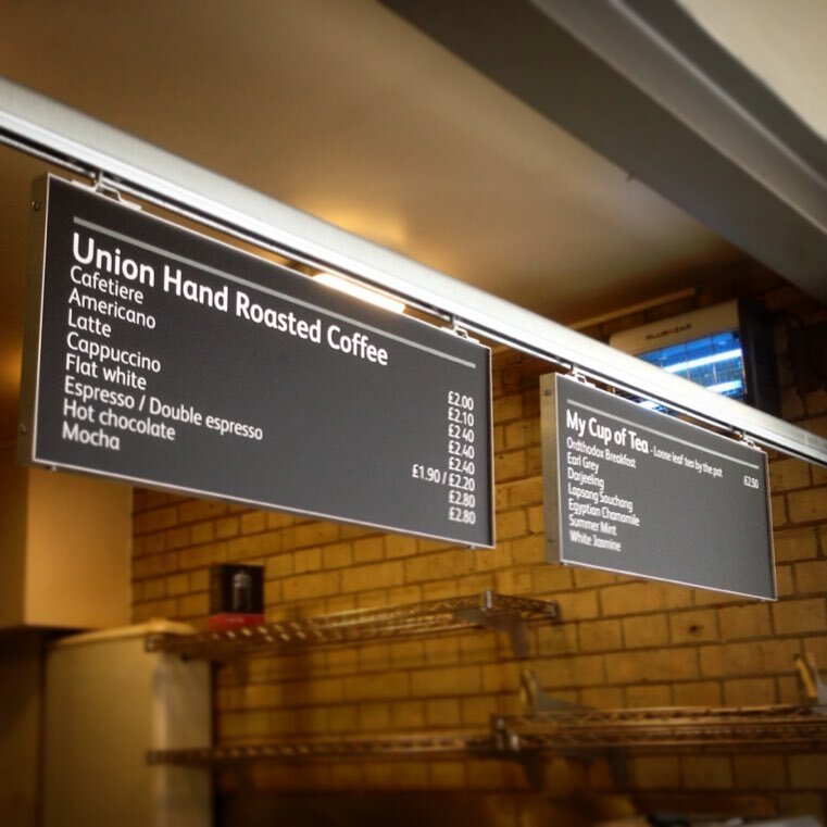 Bespoke rail based signage for the National Portrait Gallery cafe