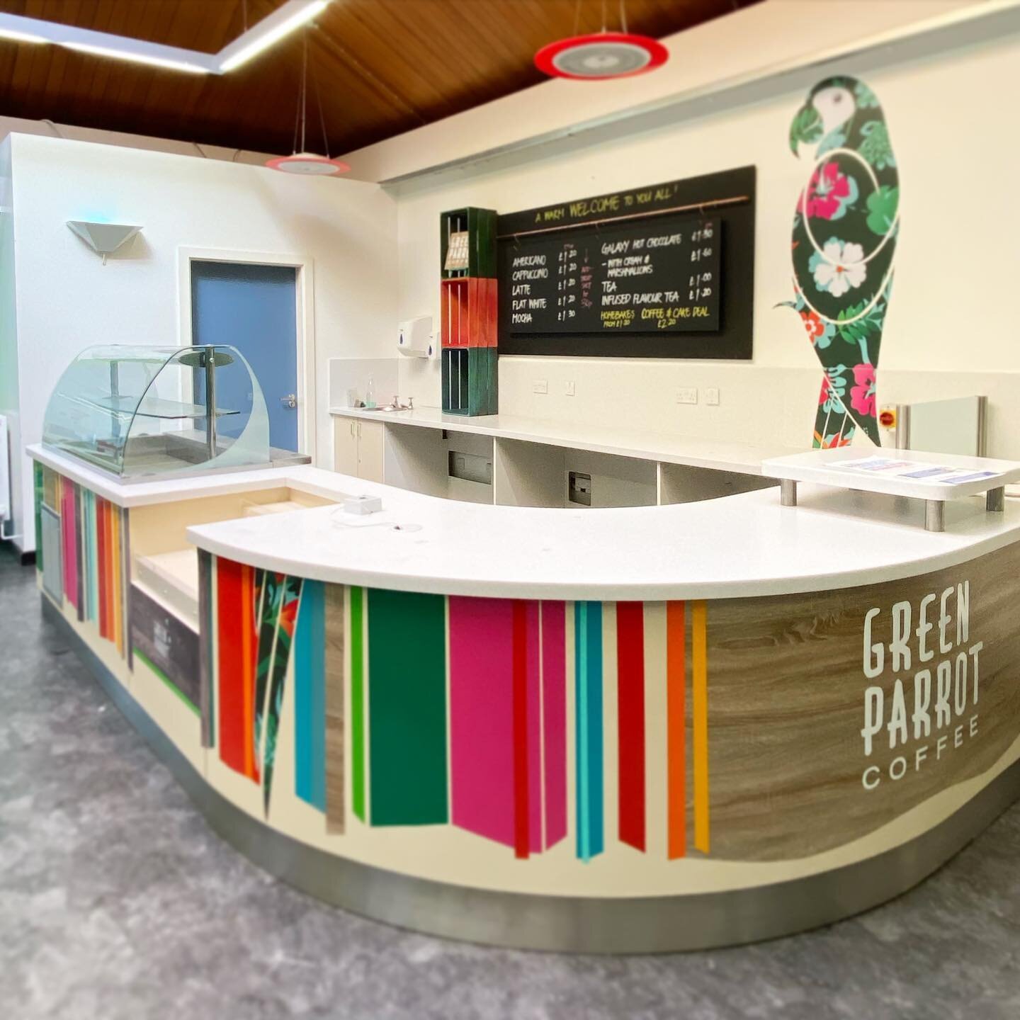 Another quick turnaround makeover of the Coffee Shop at King George V college in Southport. Making use of the beautifully designed atrium with bursts of colour. Taking the existing brand and breathing new life into the space. Quick, easy, cost effect