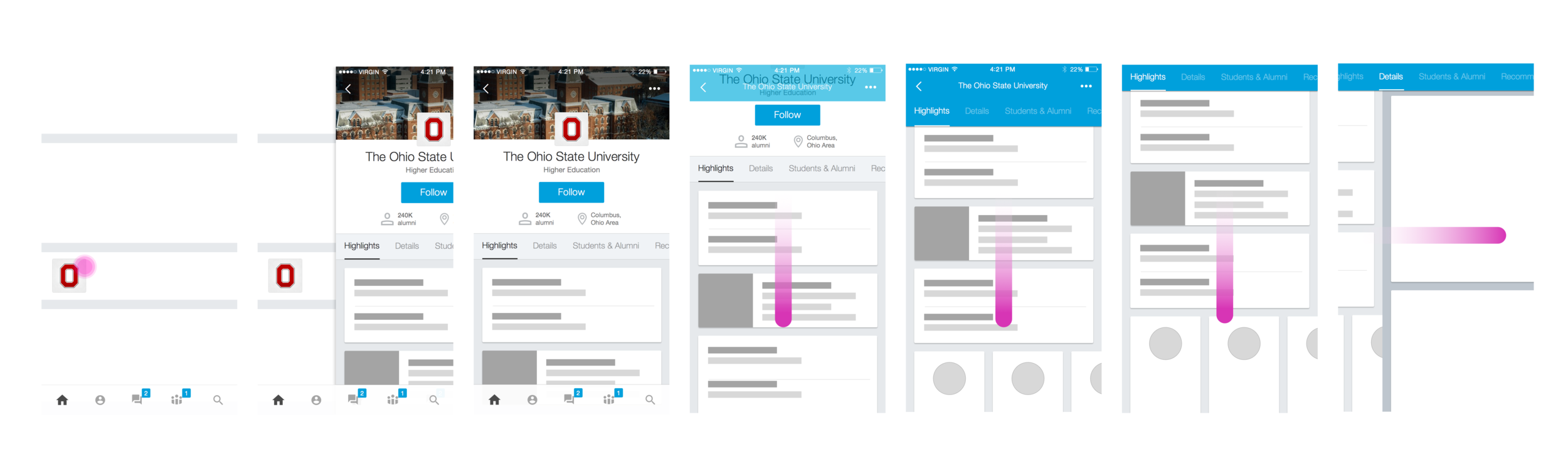 Research mocks for sub-nav interaction model for entities.