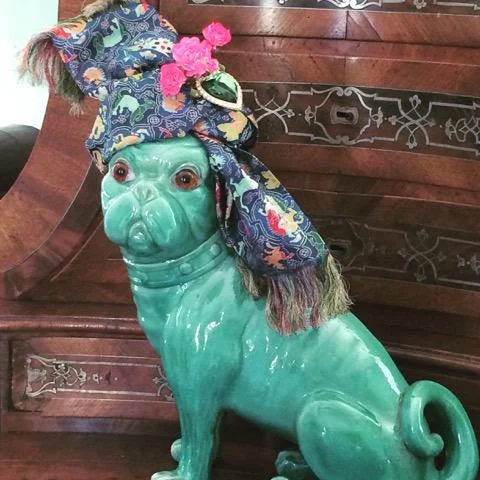 A porcelain Chinese pug in a turban. Credit Poppy Tooker