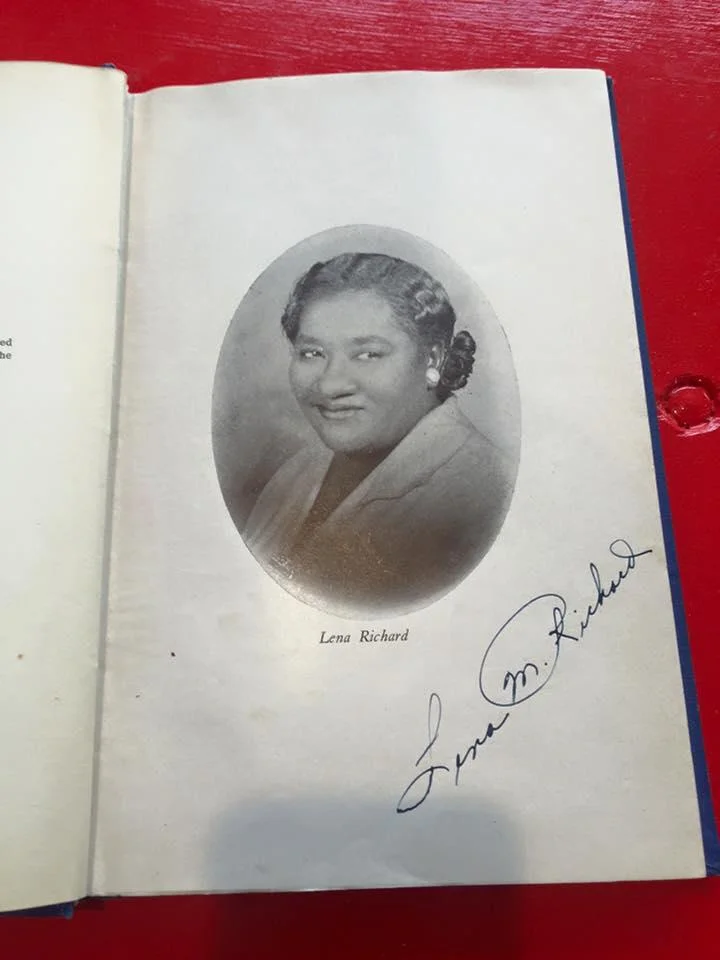 Signed copy of culinary entrepreneur and television pioneer Lena Richard's self-published cookbook, from the John and Bonnie Boyd Hospitality and Culinary Library. CREDIT THE SOUTHERN FOOD AND BEVERAGE MUSEUM / FACEBOOK