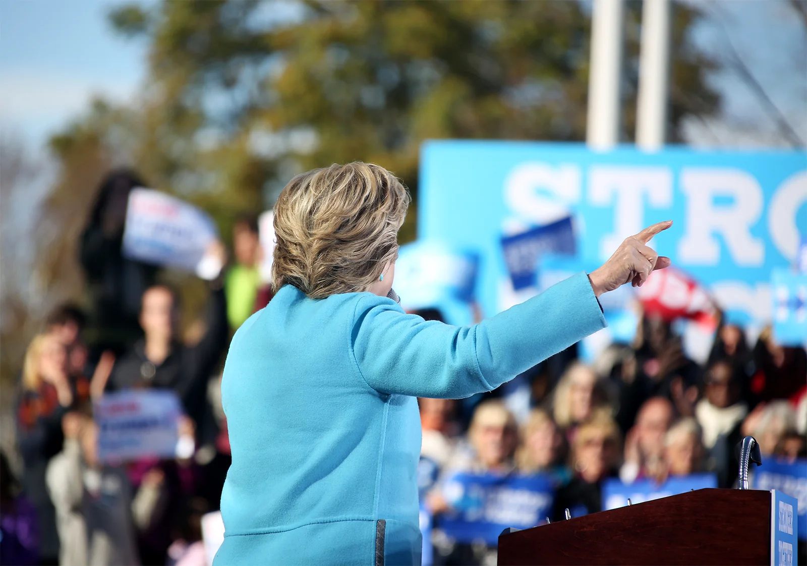 Democratic presidential candidate Hillary Clinton addresses the crowd during a campaign rally in Manchester, N.H.