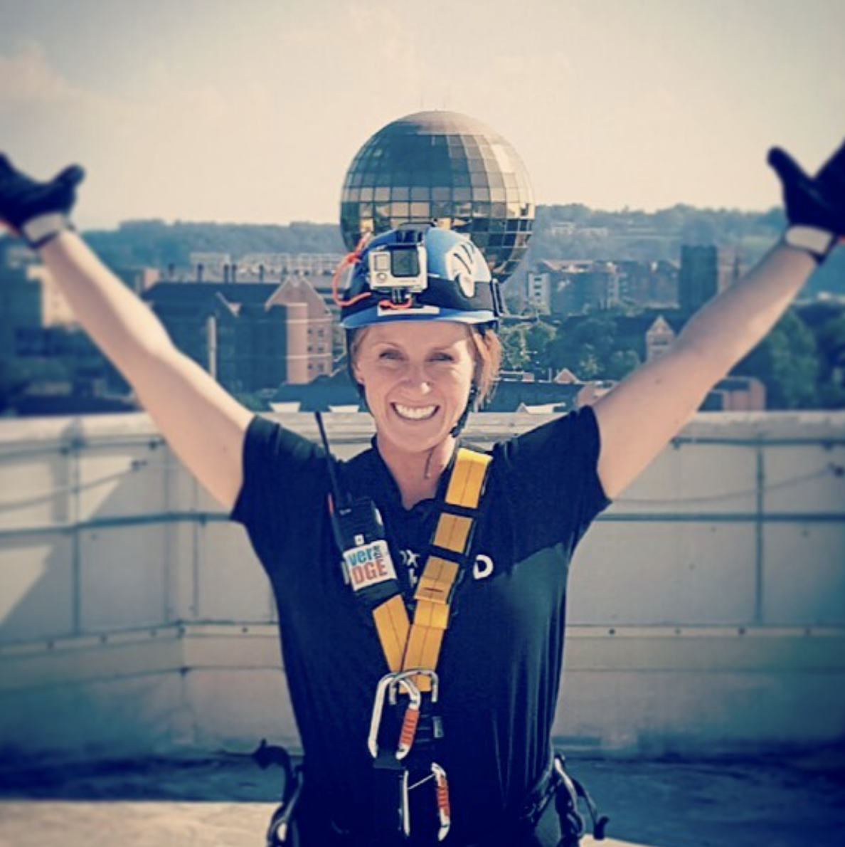 Image from Erin's Instagram , celebrating her fundraising for the restoration house via knoxville's ' over the edge ' challenge