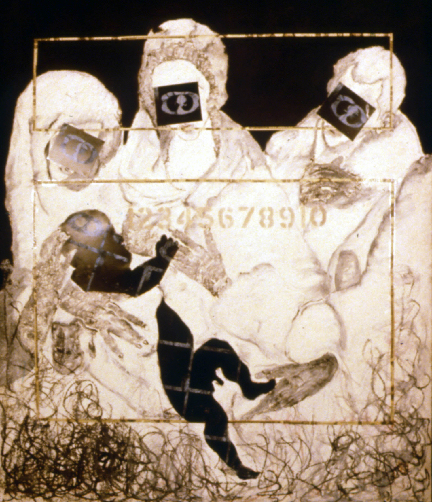  El Greco Series oil stick, charcoal, x-rays, dollar bill on paper 60” x 42" 1985