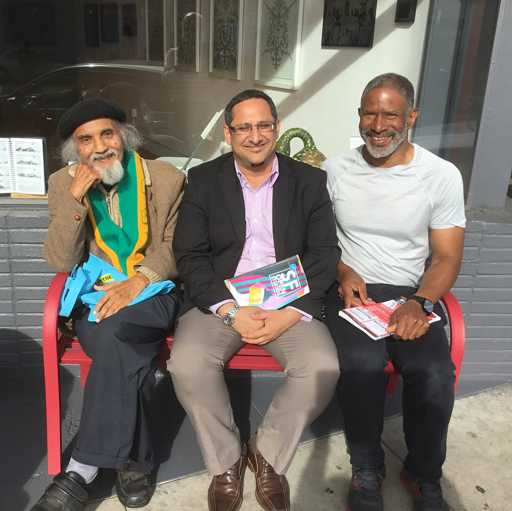 Mamade and his pals Ibrahim and Munir Jiwa outside the gallery in November 2016.