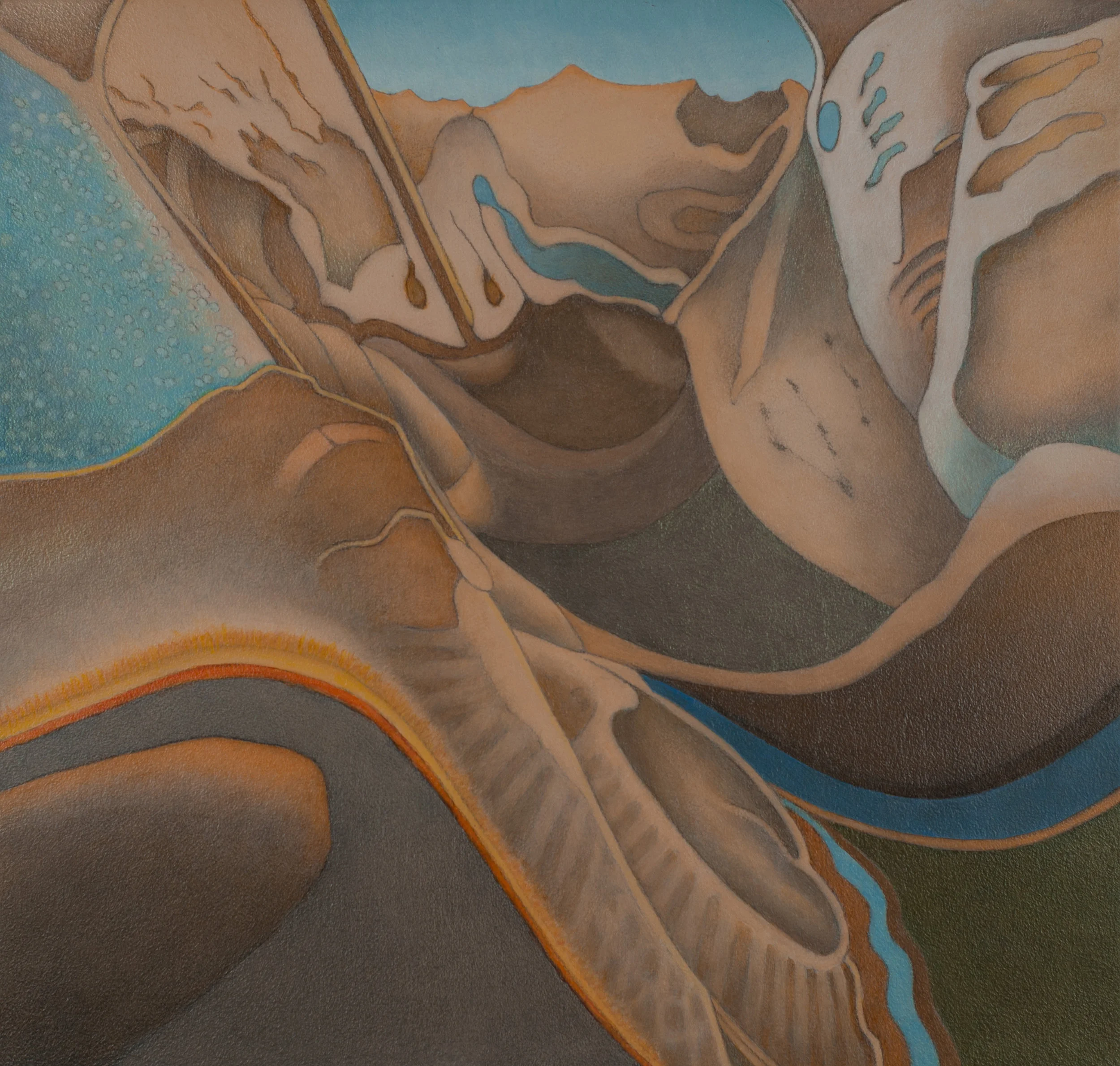 John Rampley , Geological Metamorphosis #2, acrylic on wood, image: 16x16in, 2017