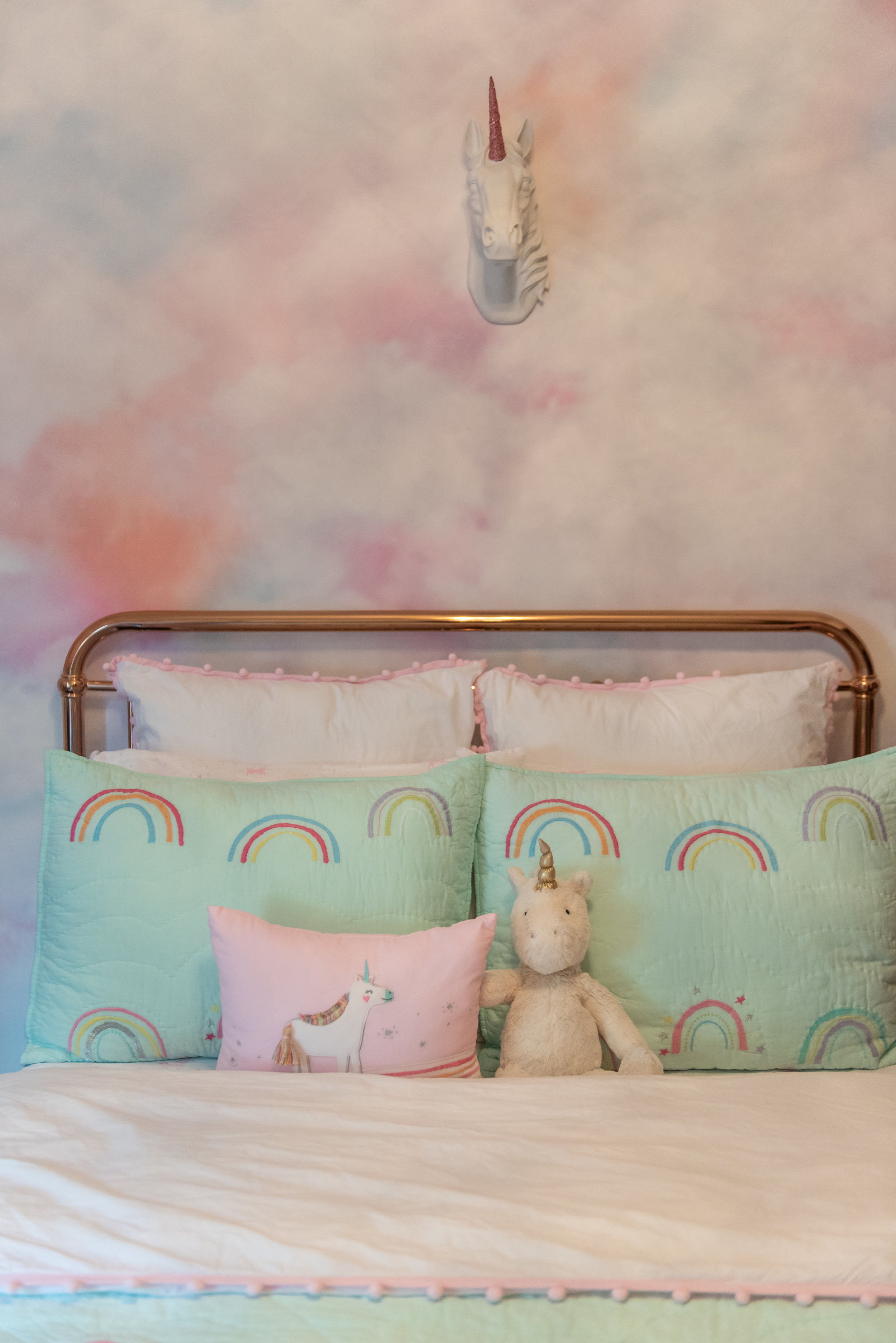 girls bedroom +rose-gold +bed-frame +unicorn +bedding.jpg