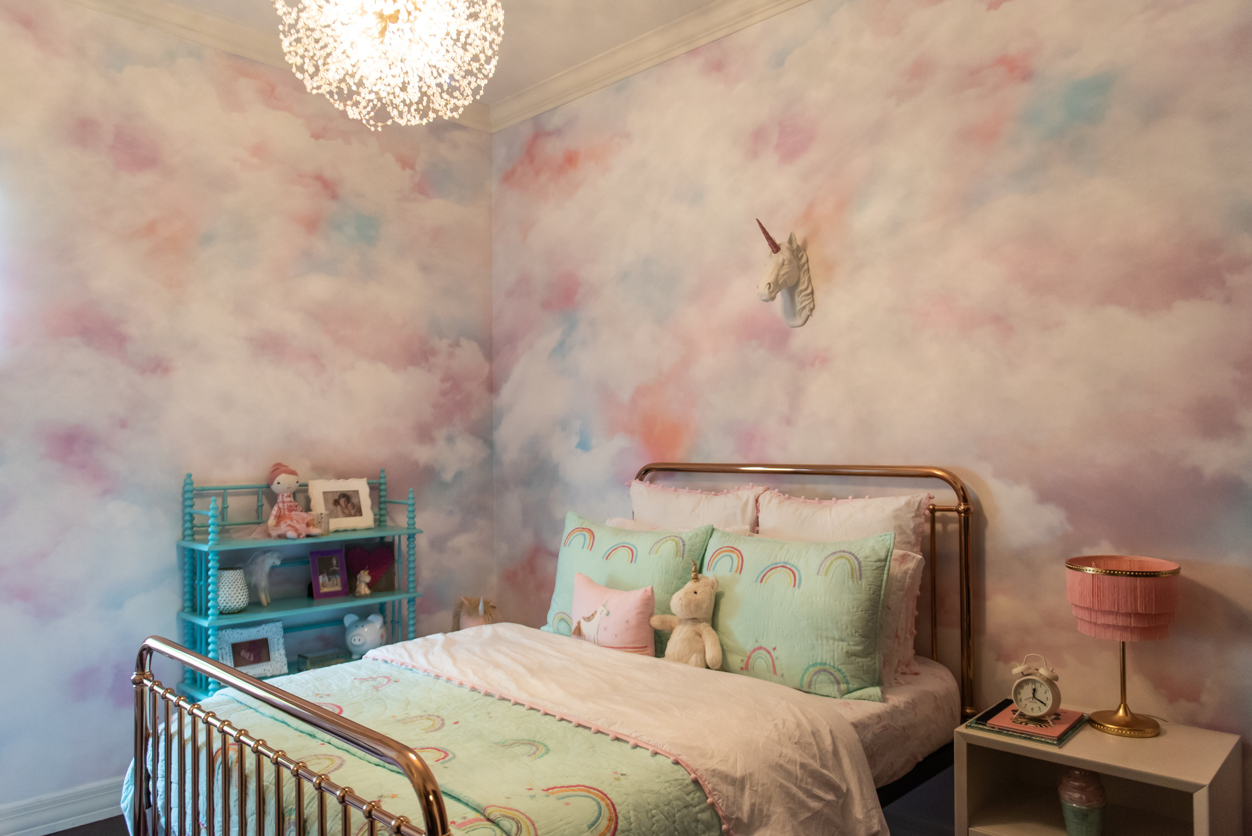 girls bedroom +wallpaper +bedding +rose-gold+bedframe.jpg