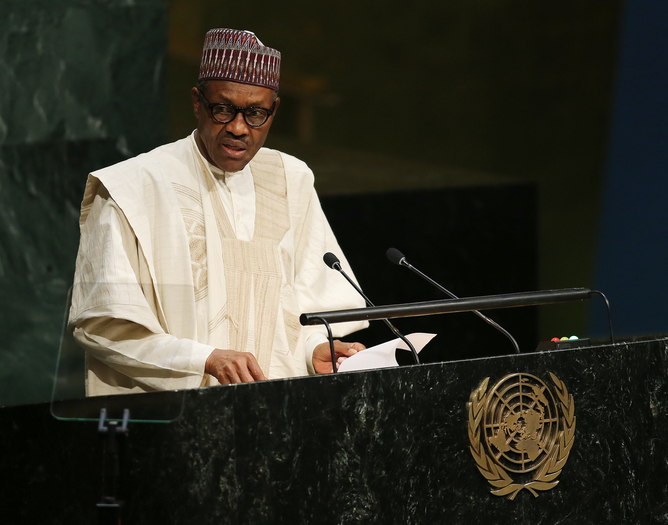 NIgerian President Muhammadu Buhari at the 70th session of the United Nations General Assembly. EPA/Matt Campbell