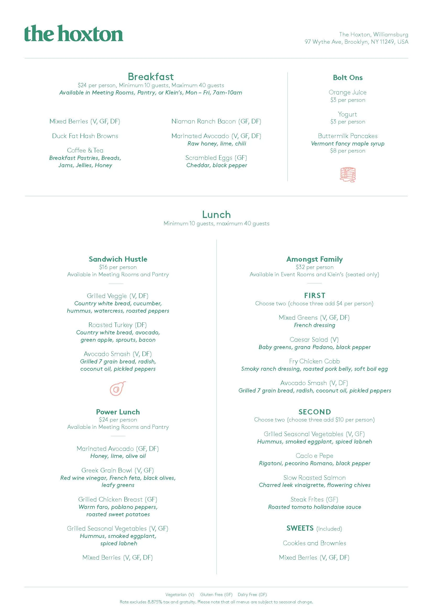 Event menu for The Hoxton