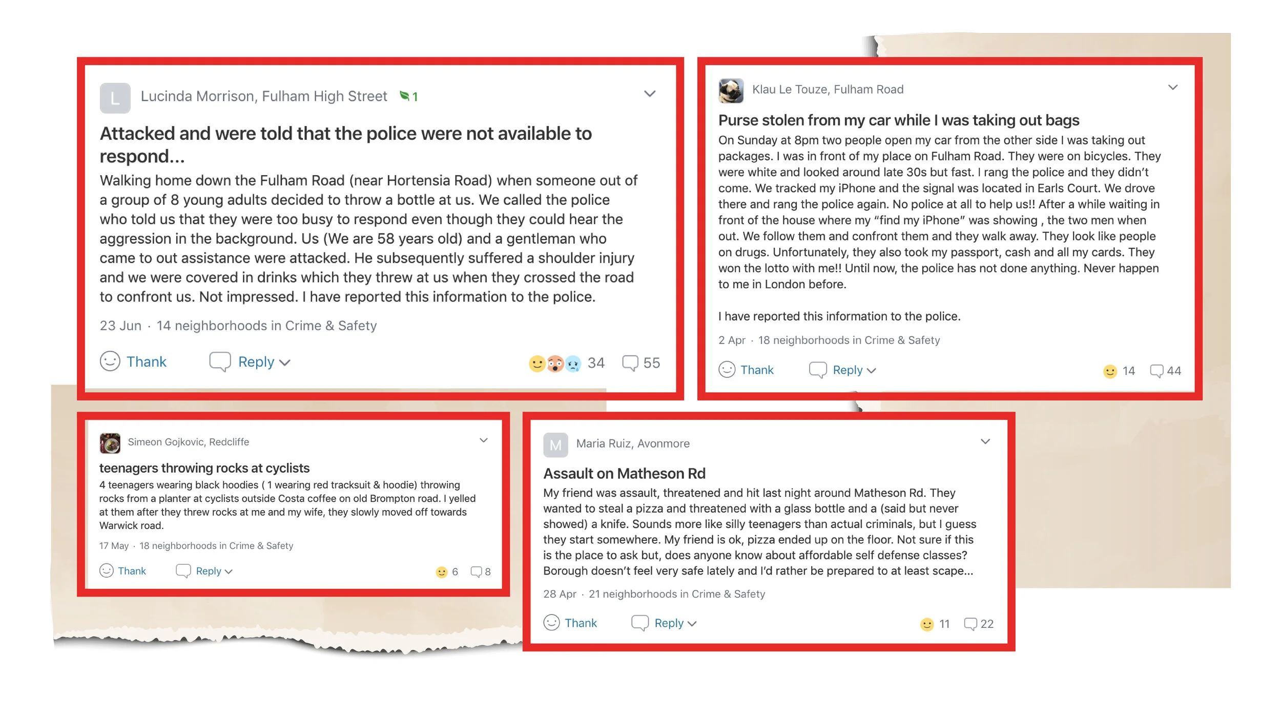 Posts are taken from Nextdoor app.
