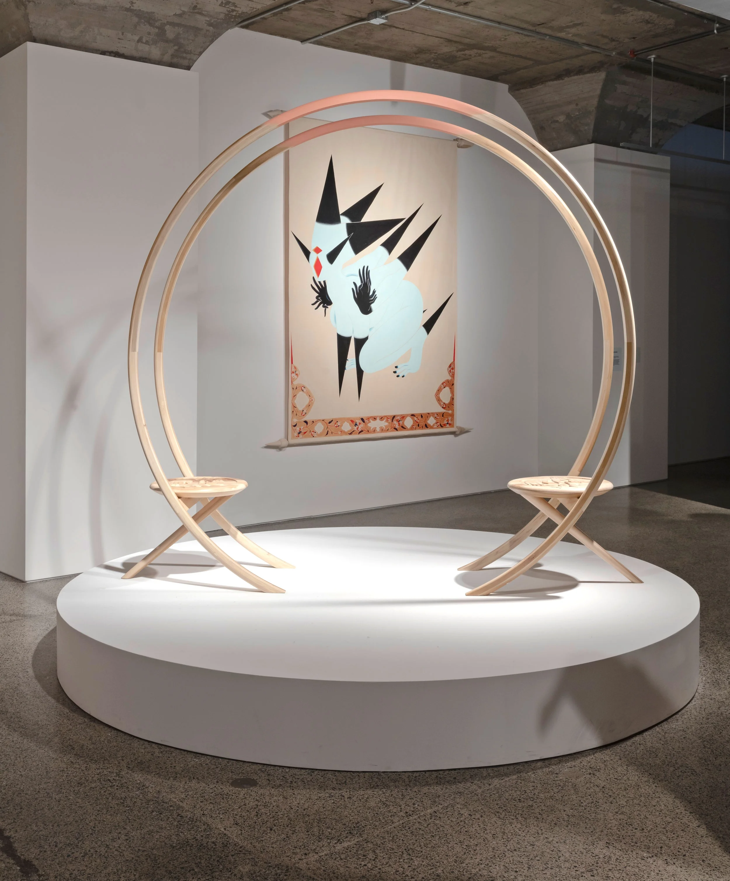 TALISMAN - Collaboration with Yorgo Liapis, hand-carved poplar, acryl paint, metal, varnish | approx dimensions 8’ X 8’ X 36'“